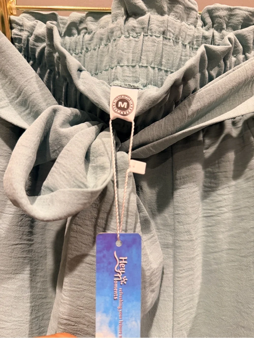 Hey Moments Sage Green Paperbag Waist Tie Belt Ruffle Shorts Medium NWT
